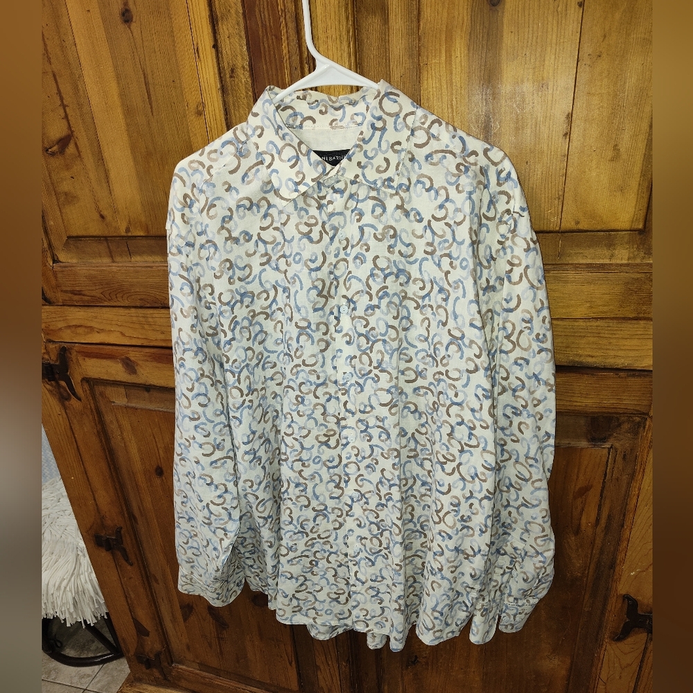 JHane Barnes 100% linen Patterned Button-Up Shirt